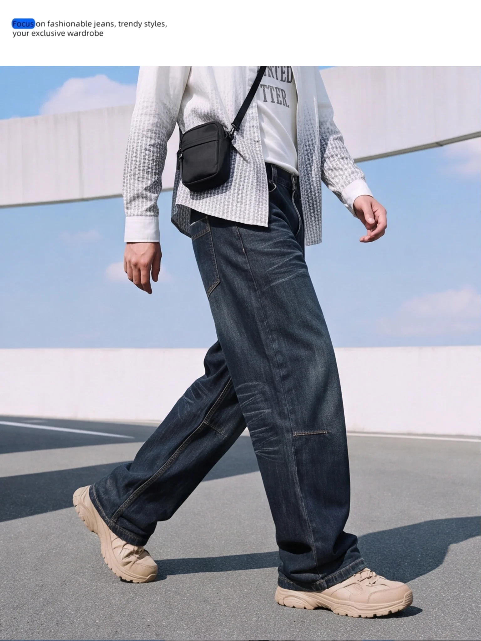 British Style Heavy Washed Baggy Men's Jeans Autumn Winter Denim Pants Man Rice Shaped Flag Wide Leg Straight Woman Trouser Male
