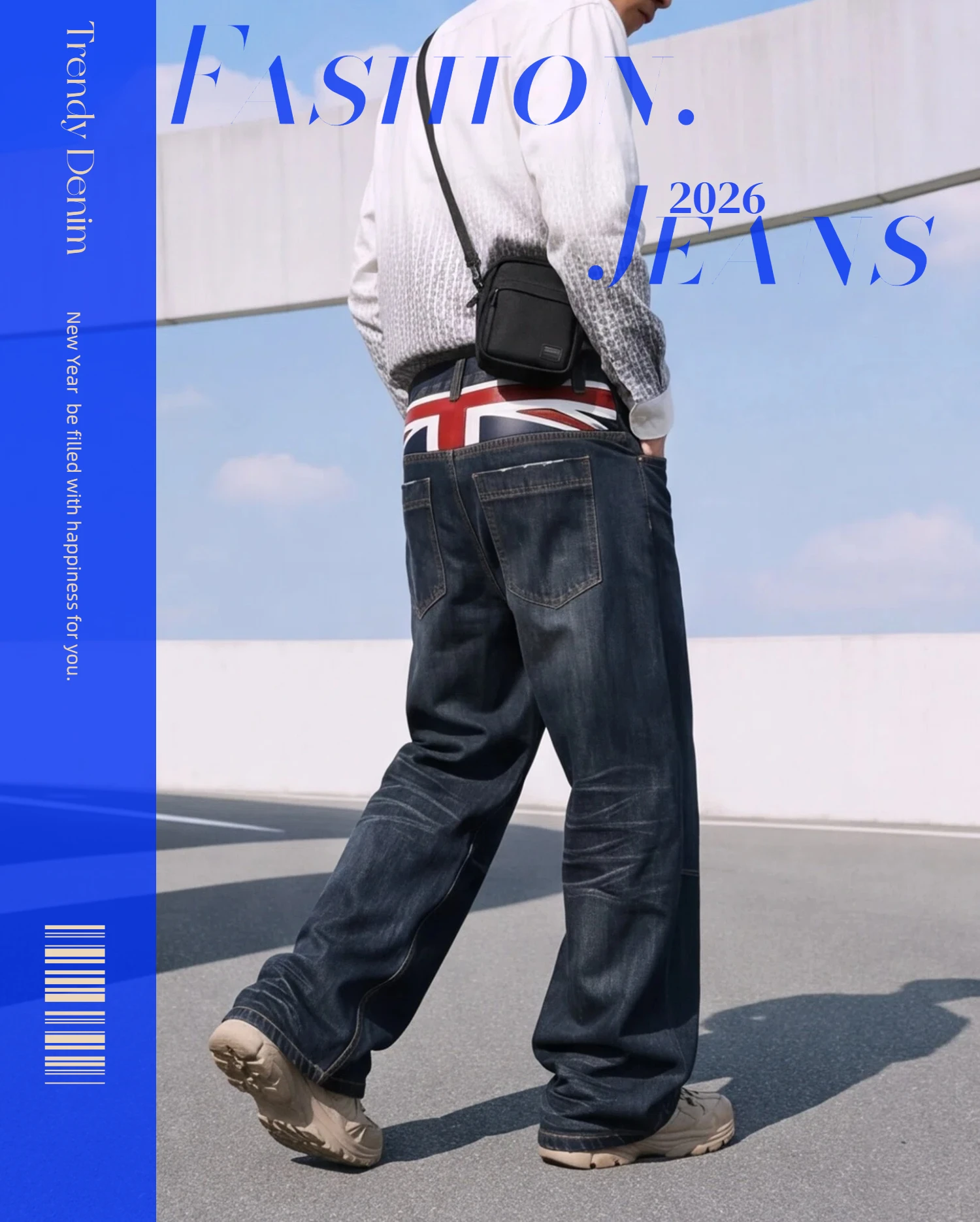 British Style Heavy Washed Baggy Men's Jeans Autumn Winter Denim Pants Man Rice Shaped Flag Wide Leg Straight Woman Trouser Male