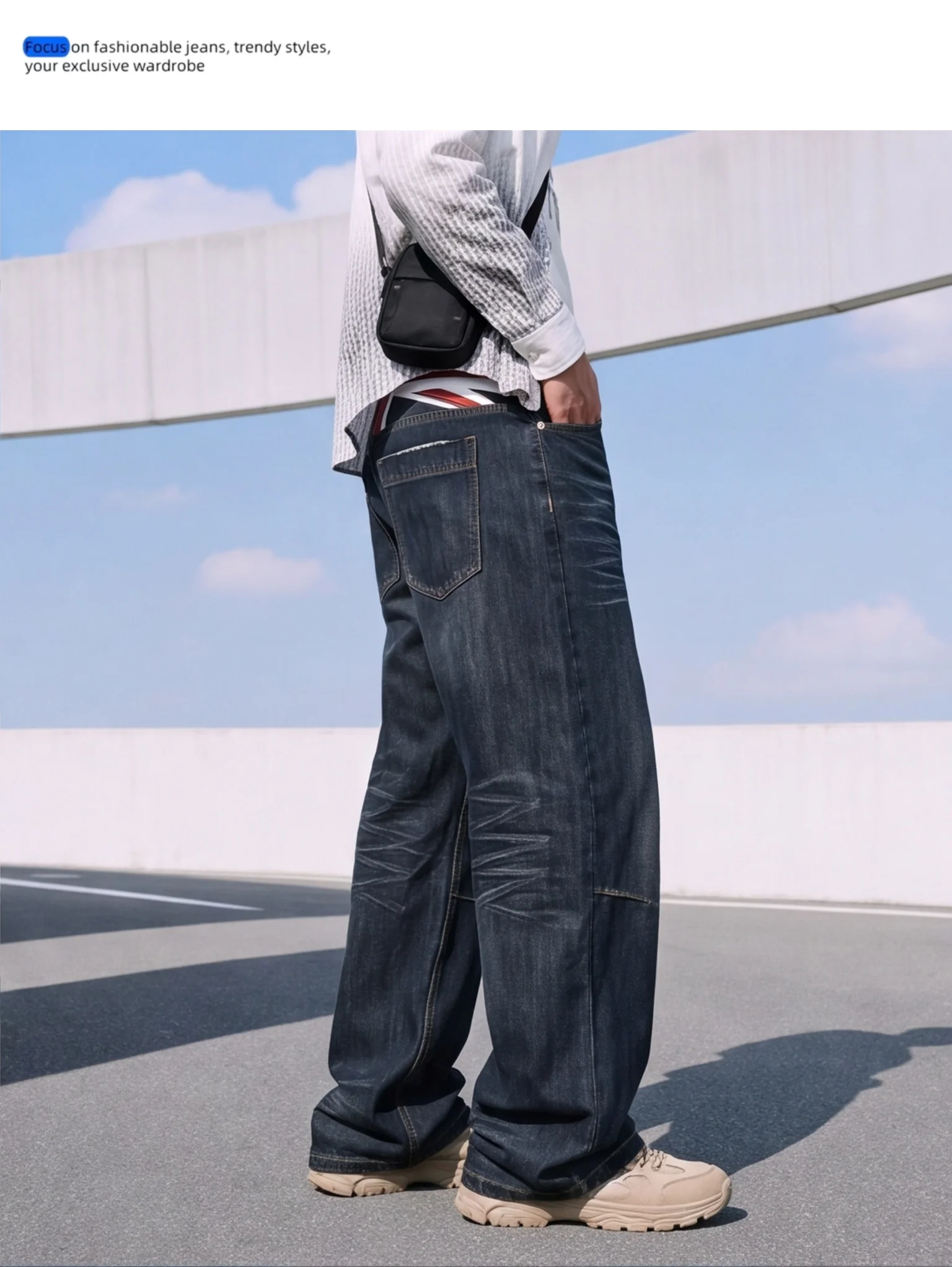 British Style Heavy Washed Baggy Men's Jeans Autumn Winter Denim Pants Man Rice Shaped Flag Wide Leg Straight Woman Trouser Male