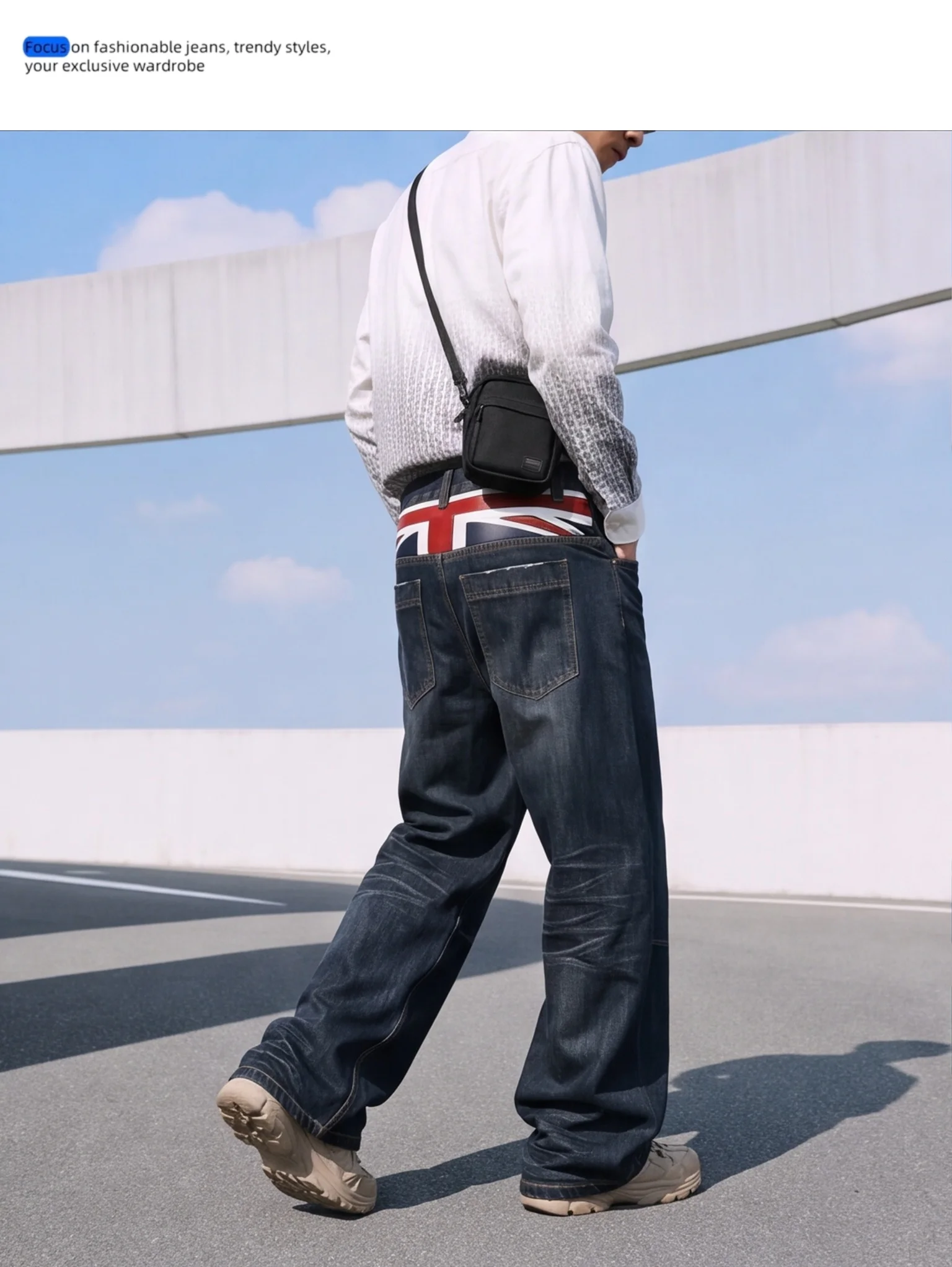 British Style Heavy Washed Baggy Men's Jeans Autumn Winter Denim Pants Man Rice Shaped Flag Wide Leg Straight Woman Trouser Male
