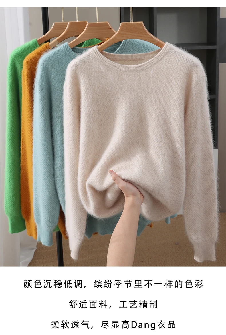 Luxury Men's 100% Mink Cashmere Thickening Sweater O-neck Grid Pullover Thick Knitwear Top Autumn Winter Anti-pilling Clothing
