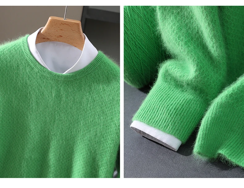 Luxury Men's 100% Mink Cashmere Thickening Sweater O-neck Grid Pullover Thick Knitwear Top Autumn Winter Anti-pilling Clothing