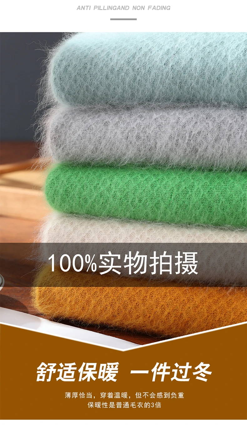 Luxury Men's 100% Mink Cashmere Thickening Sweater O-neck Grid Pullover Thick Knitwear Top Autumn Winter Anti-pilling Clothing