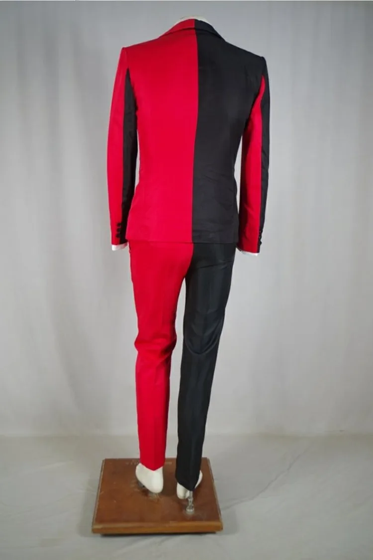 Men's Personality Mixed Color Suit Red Black White Splicing Blazer Pants 2 Piece Set for Stage Singer Chorus Magician Groomsman