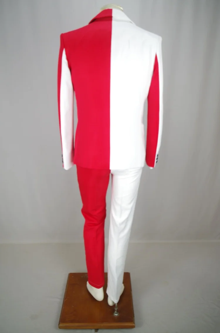 Men's Personality Mixed Color Suit Red Black White Splicing Blazer Pants 2 Piece Set for Stage Singer Chorus Magician Groomsman