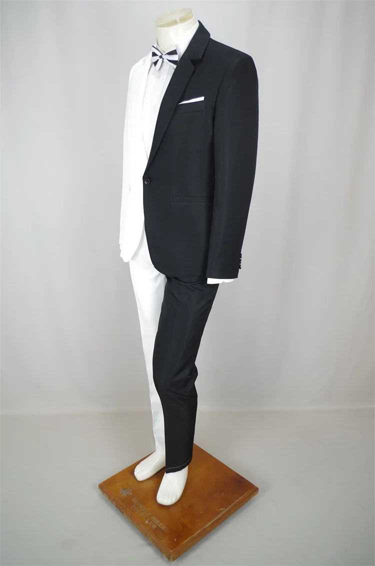 Men's Personality Mixed Color Suit Red Black White Splicing Blazer Pants 2 Piece Set for Stage Singer Chorus Magician Groomsman
