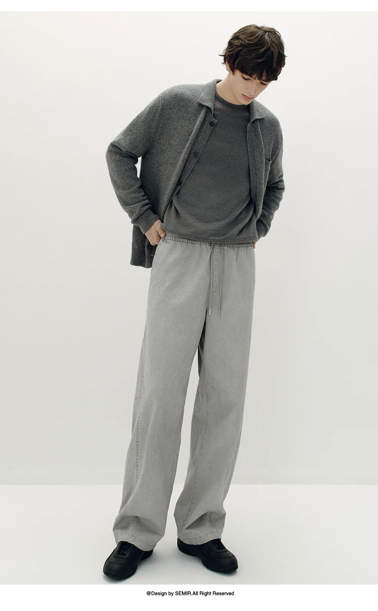 Semir Men Pants Cotton Curved Barrel Leg Drawstring Elastic Waist Loose Casual Style Autumn Trousers Daily Wear 2026