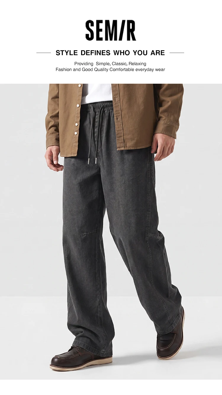 Semir Men Pants Cotton Curved Barrel Leg Drawstring Elastic Waist Loose Casual Style Autumn Trousers Daily Wear 2026