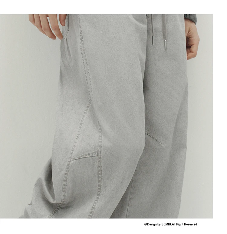 Semir Men Pants Cotton Curved Barrel Leg Drawstring Elastic Waist Loose Casual Style Autumn Trousers Daily Wear 2026