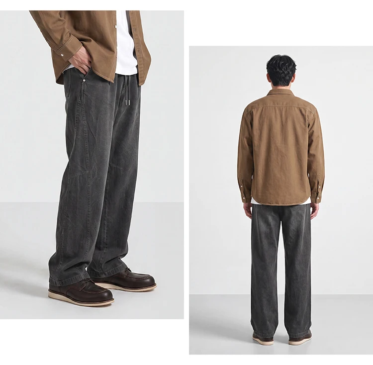 Semir Men Pants Cotton Curved Barrel Leg Drawstring Elastic Waist Loose Casual Style Autumn Trousers Daily Wear 2026