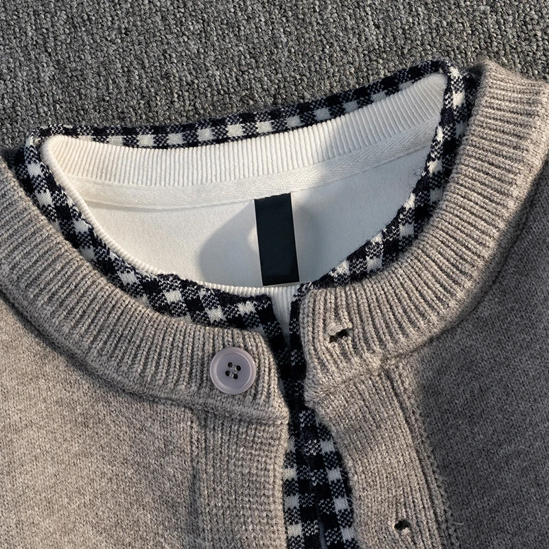 New Autumn and Winter Men's Knitted Sweater Cardigan Versatile Base Fake Two-Piece Jacket Fashionable Casual Men's Clothing Tops