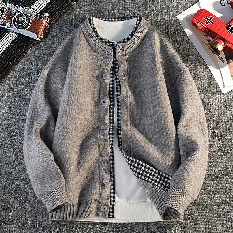 New Autumn and Winter Men's Knitted Sweater Cardigan Versatile Base Fake Two-Piece Jacket Fashionable Casual Men's Clothing Tops