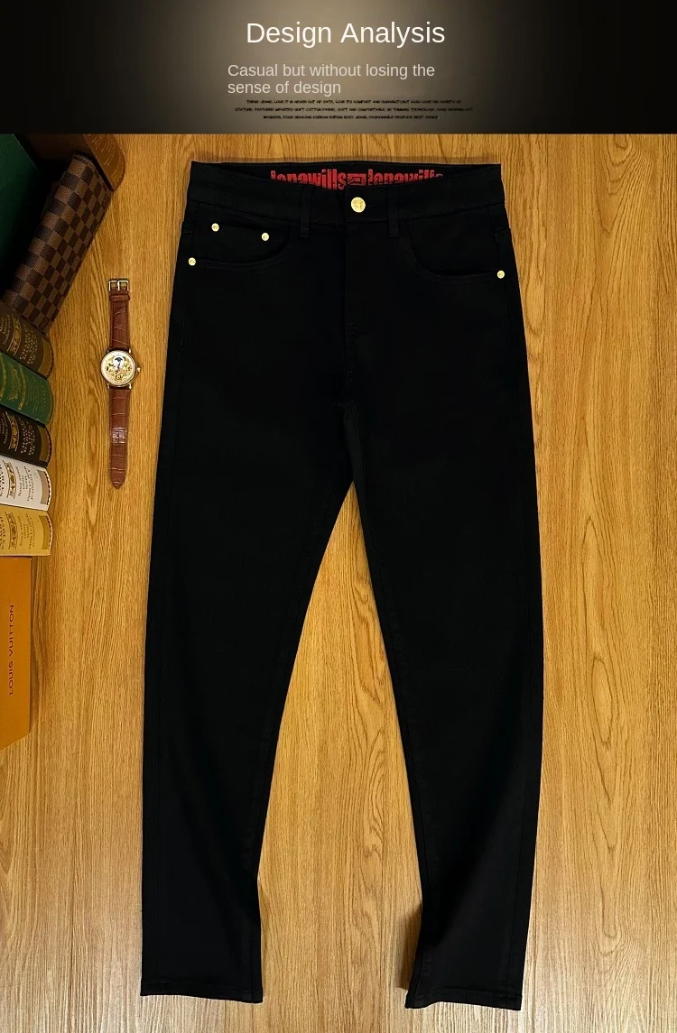2024 New All-Matching Jeans Men's Black High-End Fashion Business Casual Stretch Slim Fit Ankle Tight Trousers