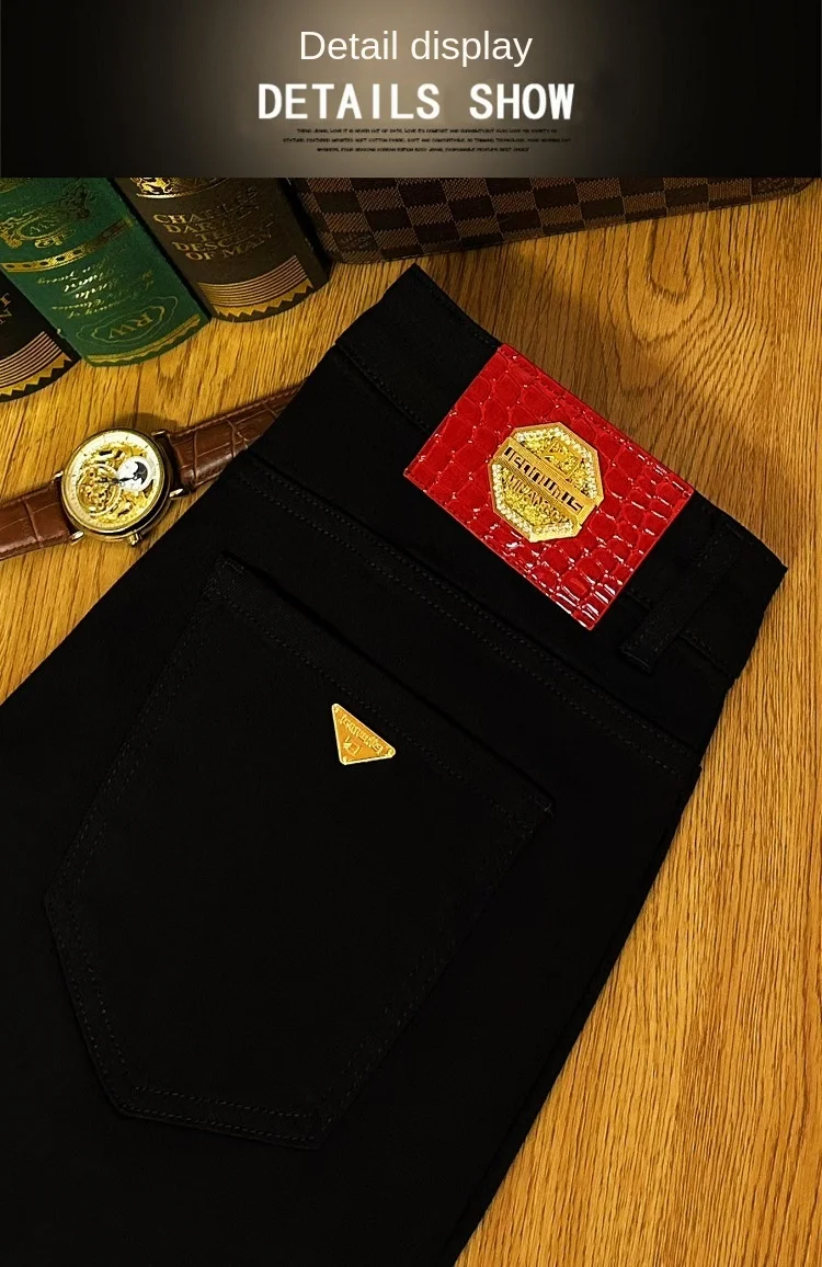 2024 New All-Matching Jeans Men's Black High-End Fashion Business Casual Stretch Slim Fit Ankle Tight Trousers