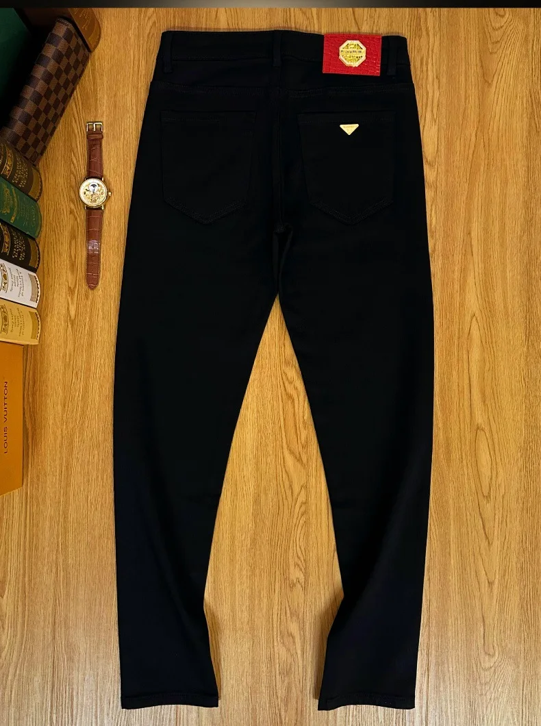 2024 New All-Matching Jeans Men's Black High-End Fashion Business Casual Stretch Slim Fit Ankle Tight Trousers