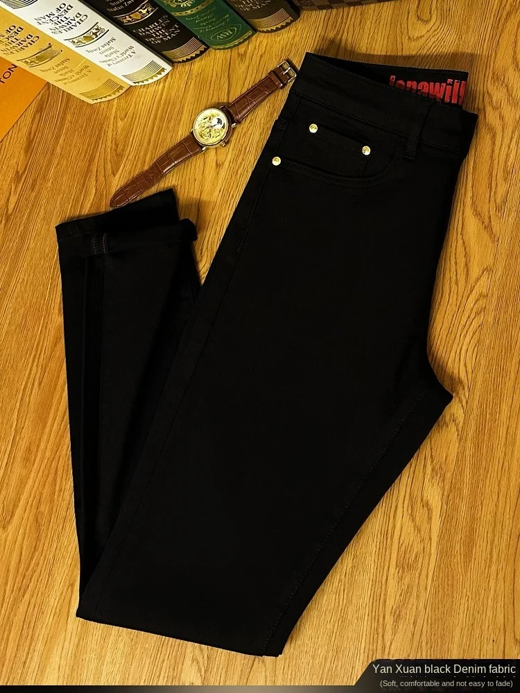 2024 New All-Matching Jeans Men's Black High-End Fashion Business Casual Stretch Slim Fit Ankle Tight Trousers