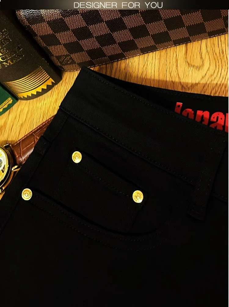 2024 New All-Matching Jeans Men's Black High-End Fashion Business Casual Stretch Slim Fit Ankle Tight Trousers