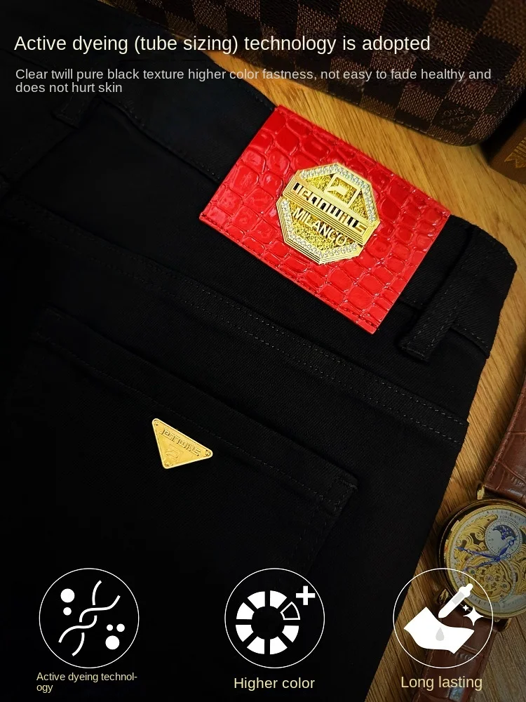 2024 New All-Matching Jeans Men's Black High-End Fashion Business Casual Stretch Slim Fit Ankle Tight Trousers