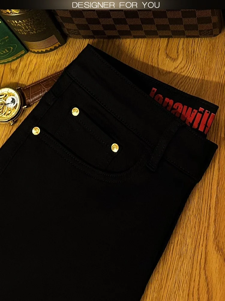 2024 New All-Matching Jeans Men's Black High-End Fashion Business Casual Stretch Slim Fit Ankle Tight Trousers