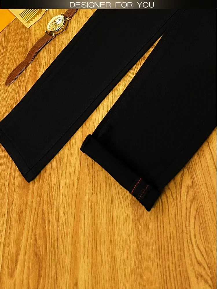 2024 New All-Matching Jeans Men's Black High-End Fashion Business Casual Stretch Slim Fit Ankle Tight Trousers