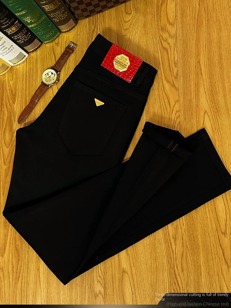 2024 New All-Matching Jeans Men's Black High-End Fashion Business Casual Stretch Slim Fit Ankle Tight Trousers