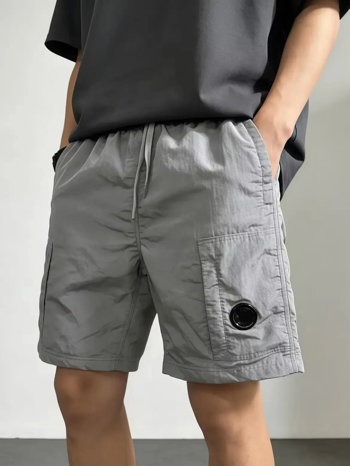 Y2K style men's casual pants, mirror detail drawstring street style, casual summer boyfriend-style short pants