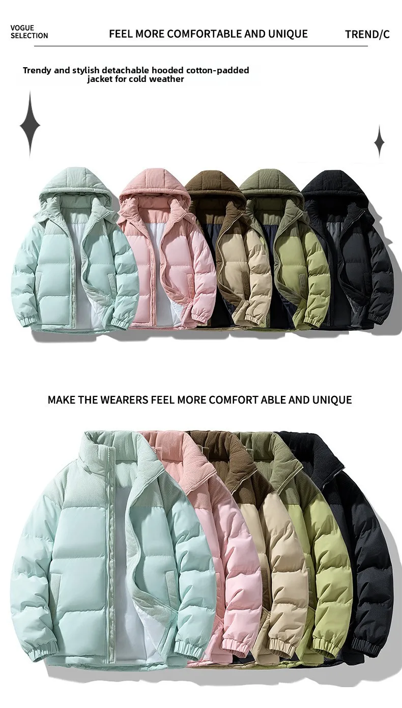 Hooded Cotton Coat for Men and Women - Winter Cotton Jacket for Couples - Thick Cotton Coat for Lovers - Outerwear for Couples