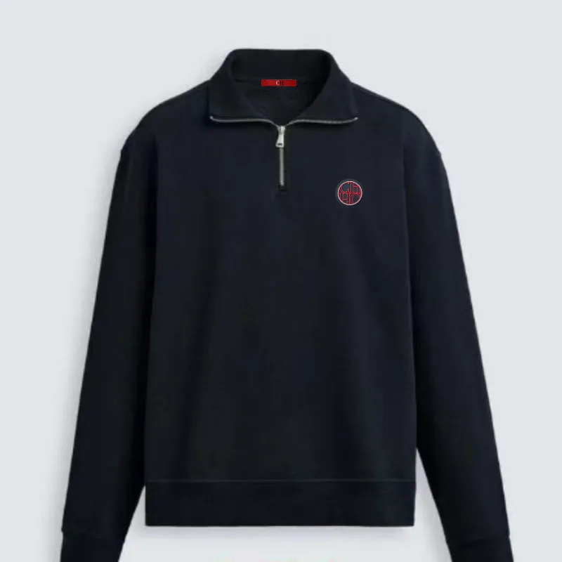 CH Mens Timeless Round Patch Badge Chest Accent Quarter Zip Collared Sweatshirt Four Season Multi Occasion Top