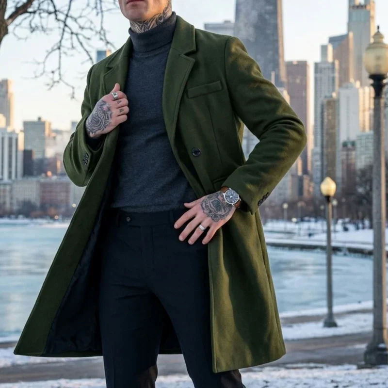 New Winter Men's Wool Blend Extended-Length Super Long Trench Coat Business Casual Streetwear Hybrid Warm Outdoor Jacket for Men