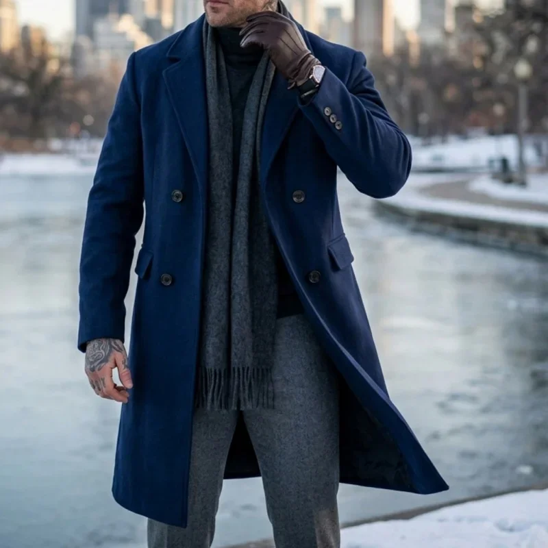 New Winter Men's Wool Blend Extended-Length Super Long Trench Coat Business Casual Streetwear Hybrid Warm Outdoor Jacket for Men