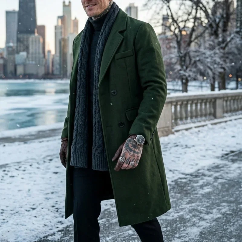 New Winter Men's Wool Blend Extended-Length Super Long Trench Coat Business Casual Streetwear Hybrid Warm Outdoor Jacket for Men