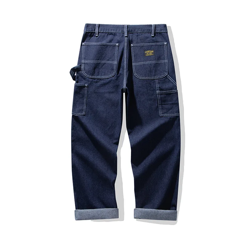 3903 Good Quality Striped Jeans For Man Multi Pockets Cargo Style Straight Casual Loose Trendy Streetwear Boyfriend Denim Pants