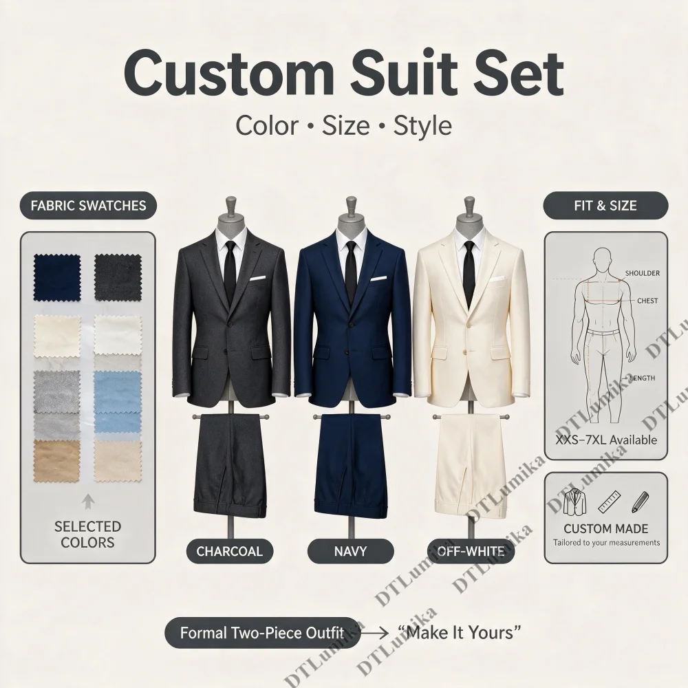 Made to Measure Men Business Suit 2 Piece Jacket Pants Set Formal Office Work Prom Party Banquet Tuxedo XXS-7XL Big Tall Man