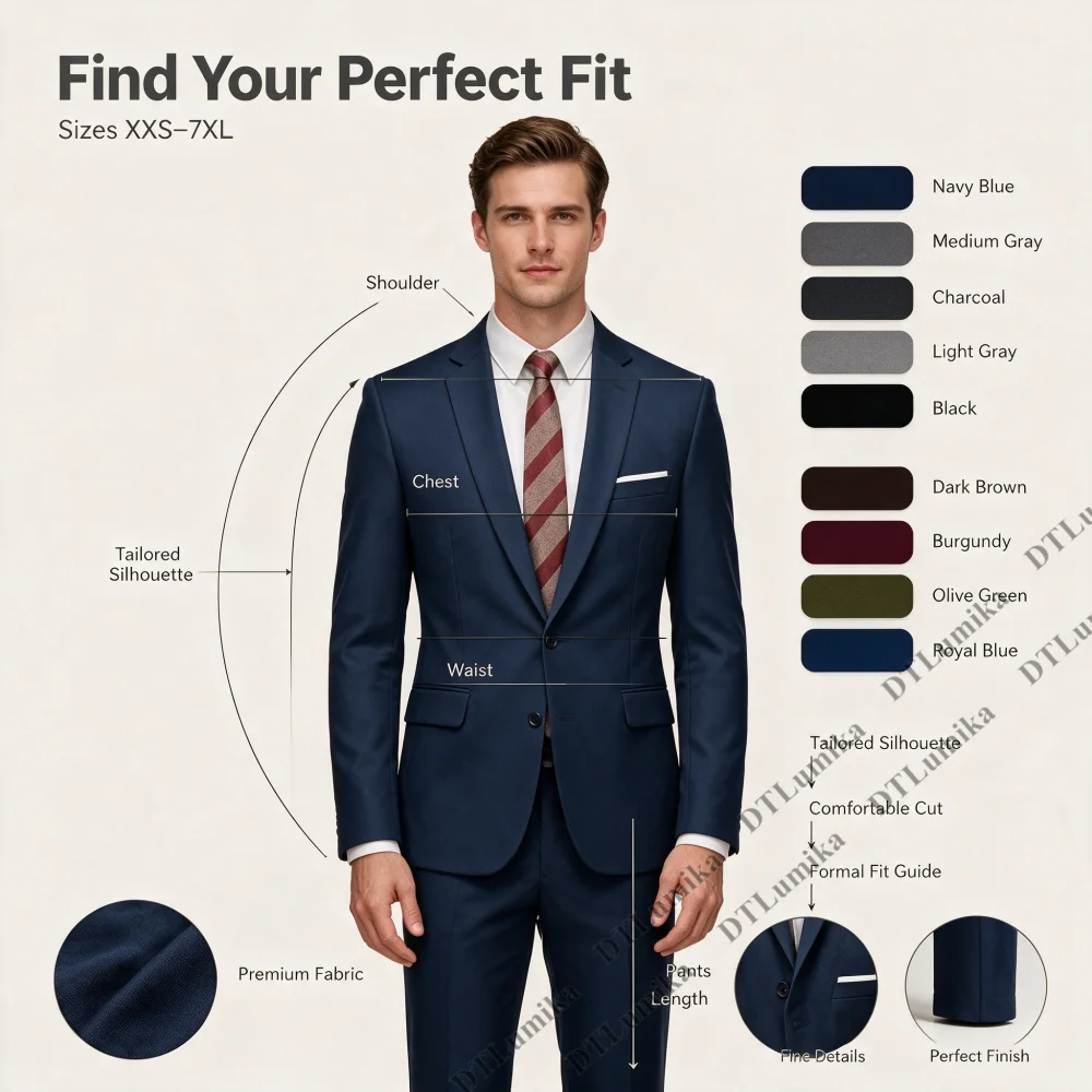 Made to Measure Men Business Suit 2 Piece Jacket Pants Set Formal Office Work Prom Party Banquet Tuxedo XXS-7XL Big Tall Man