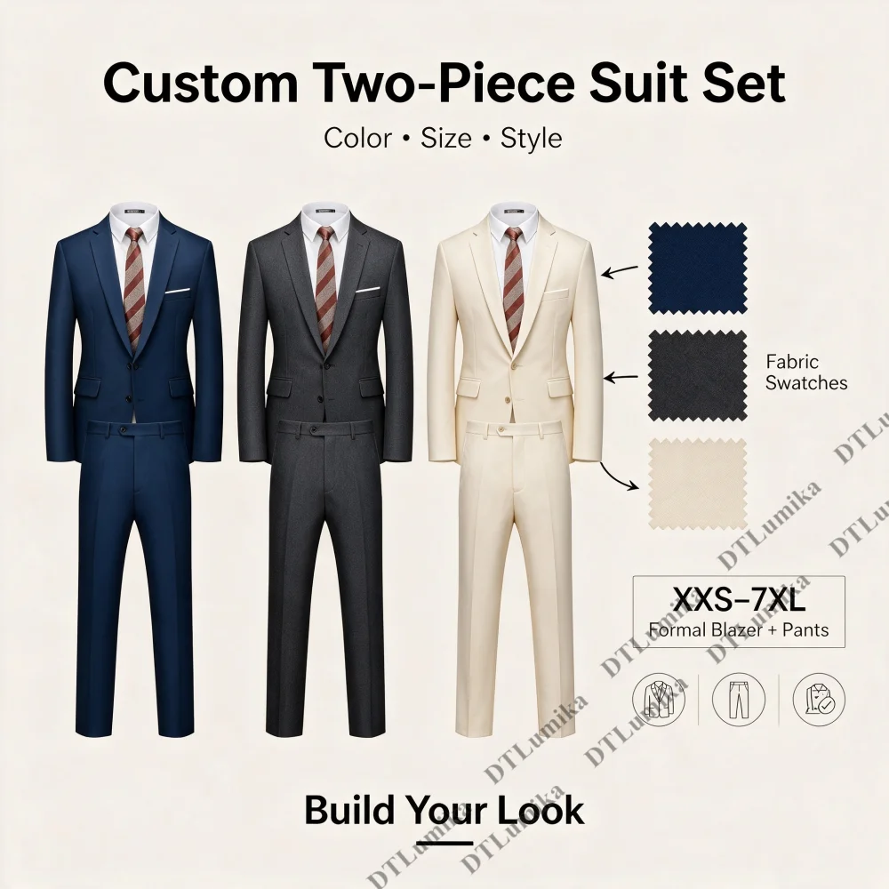 Made to Measure Men Business Suit 2 Piece Jacket Pants Set Formal Office Work Prom Party Banquet Tuxedo XXS-7XL Big Tall Man
