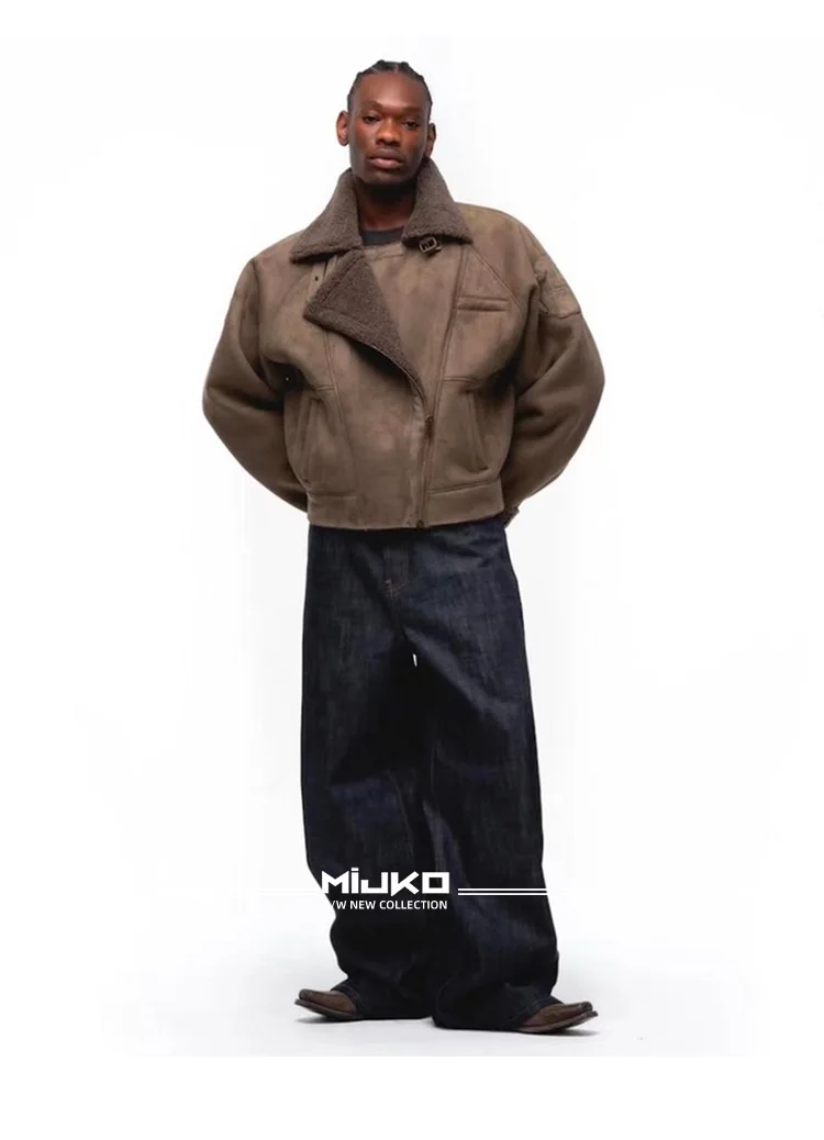 MIJKO Black Blue Mens Baggy Jeans Straight Solid Color Cleanfit Loose Casual Denim Trousers Unisex Cargo Pants ZJ090