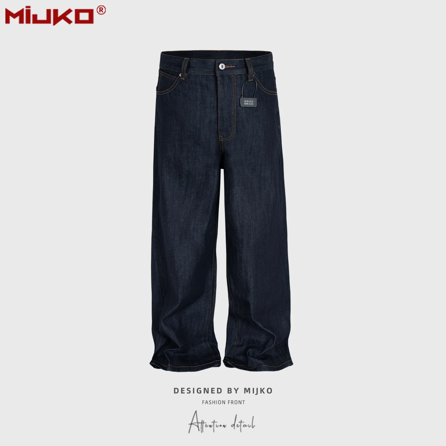MIJKO Black Blue Mens Baggy Jeans Straight Solid Color Cleanfit Loose Casual Denim Trousers Unisex Cargo Pants ZJ090