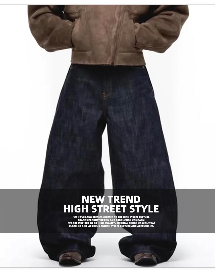 MIJKO Black Blue Mens Baggy Jeans Straight Solid Color Cleanfit Loose Casual Denim Trousers Unisex Cargo Pants ZJ090