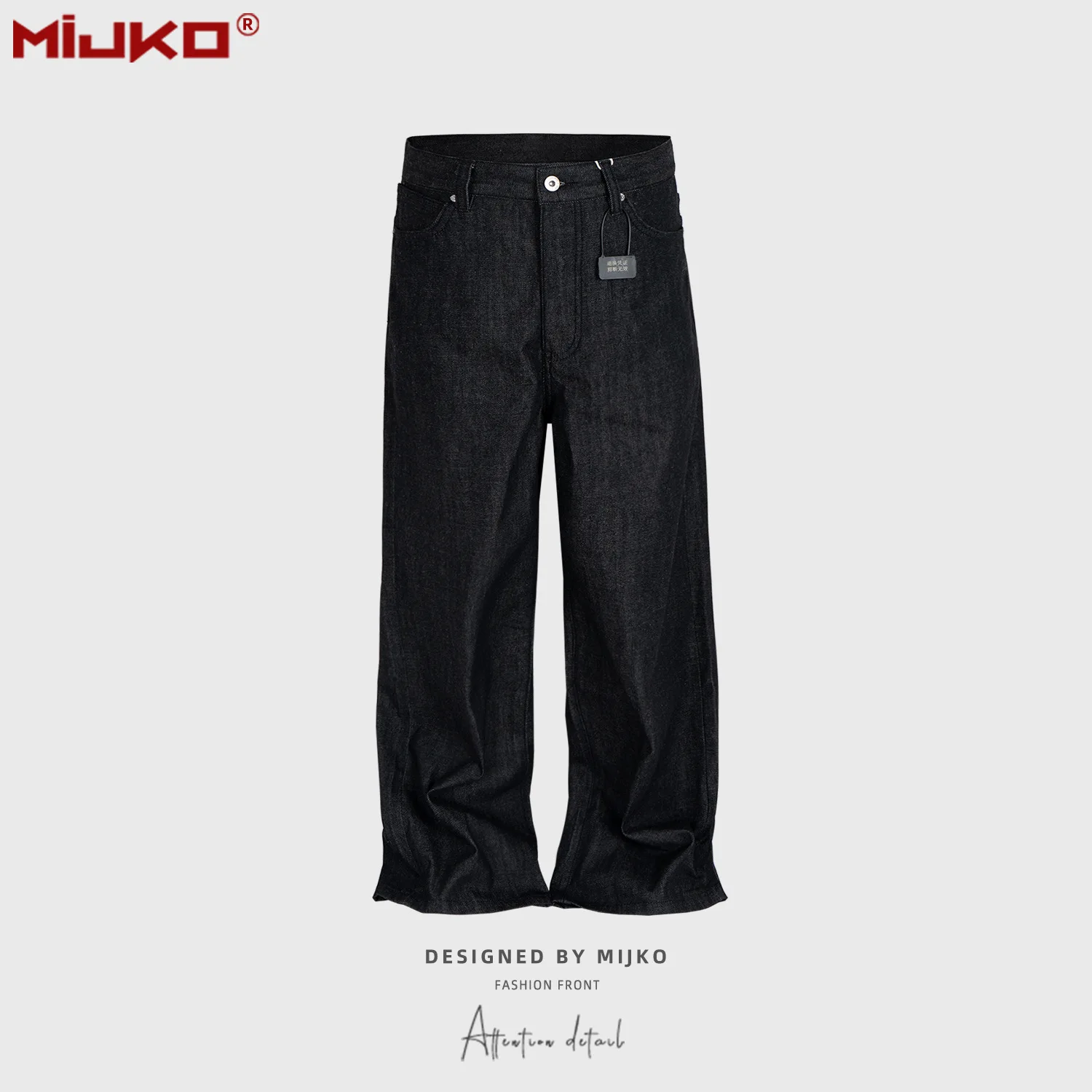 MIJKO Black Blue Mens Baggy Jeans Straight Solid Color Cleanfit Loose Casual Denim Trousers Unisex Cargo Pants ZJ090