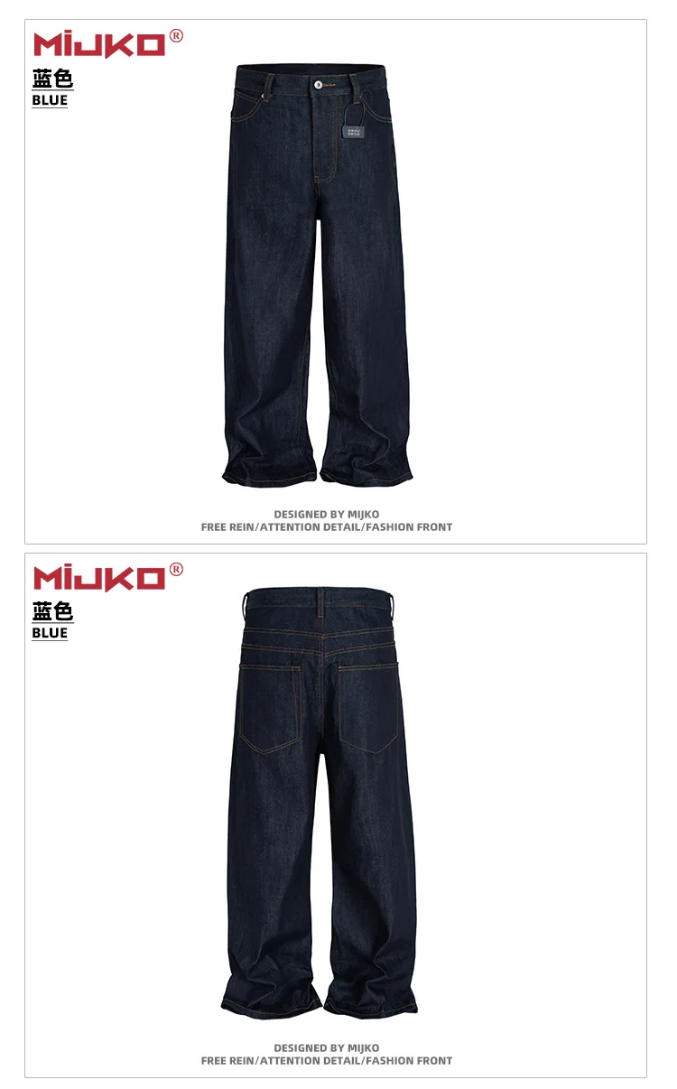 MIJKO Black Blue Mens Baggy Jeans Straight Solid Color Cleanfit Loose Casual Denim Trousers Unisex Cargo Pants ZJ090