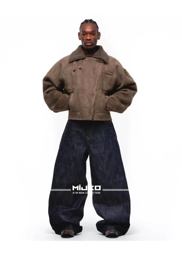 MIJKO Black Blue Mens Baggy Jeans Straight Solid Color Cleanfit Loose Casual Denim Trousers Unisex Cargo Pants ZJ090