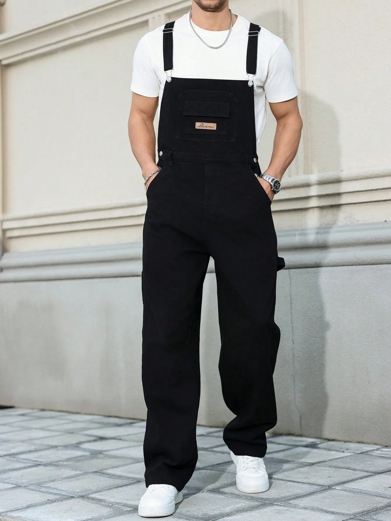 Men's Four - Season Black Denim Overalls, Simple and Casual Style, Retro and Daily