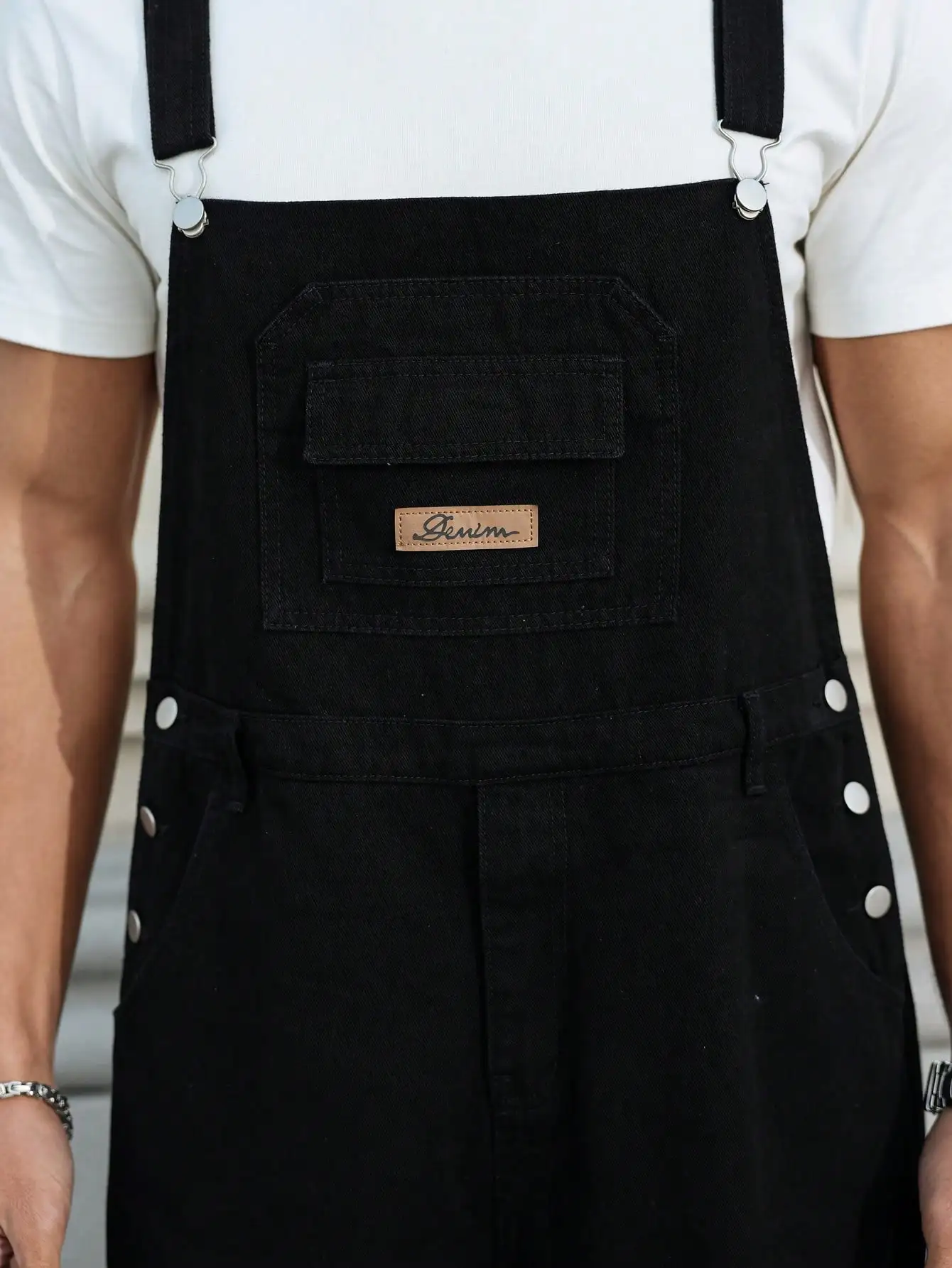 Men's Four - Season Black Denim Overalls, Simple and Casual Style, Retro and Daily
