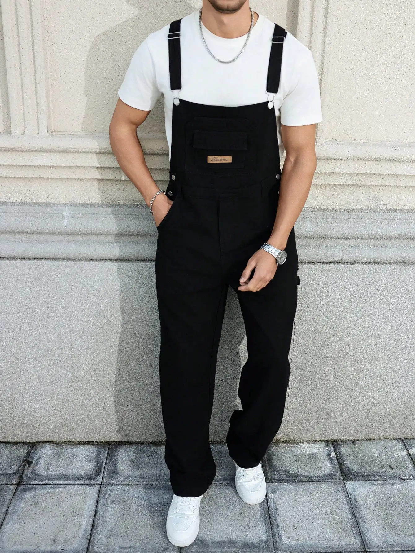 Men's Four - Season Black Denim Overalls, Simple and Casual Style, Retro and Daily