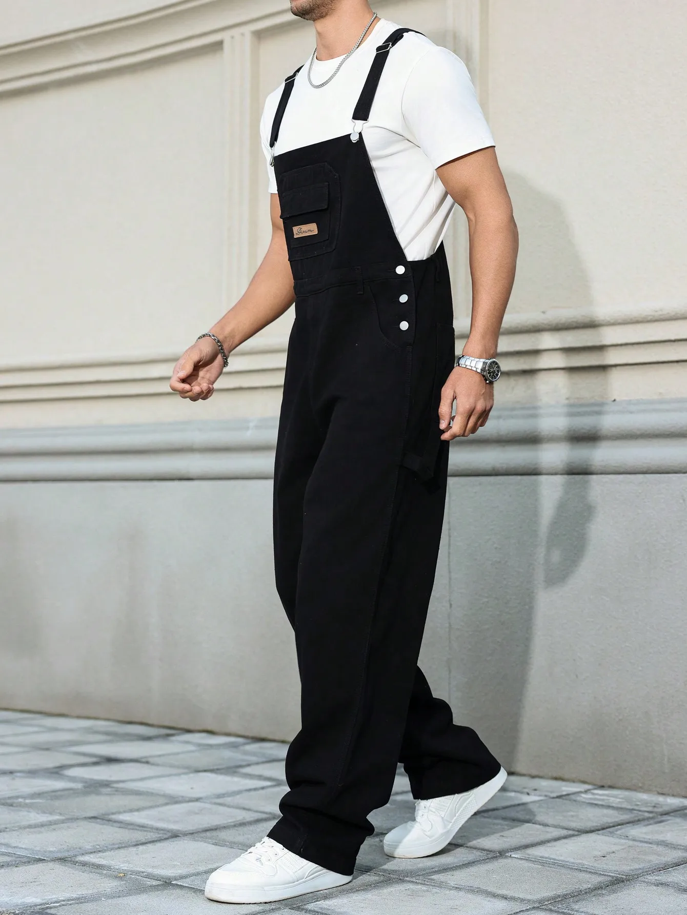 Men's Four - Season Black Denim Overalls, Simple and Casual Style, Retro and Daily