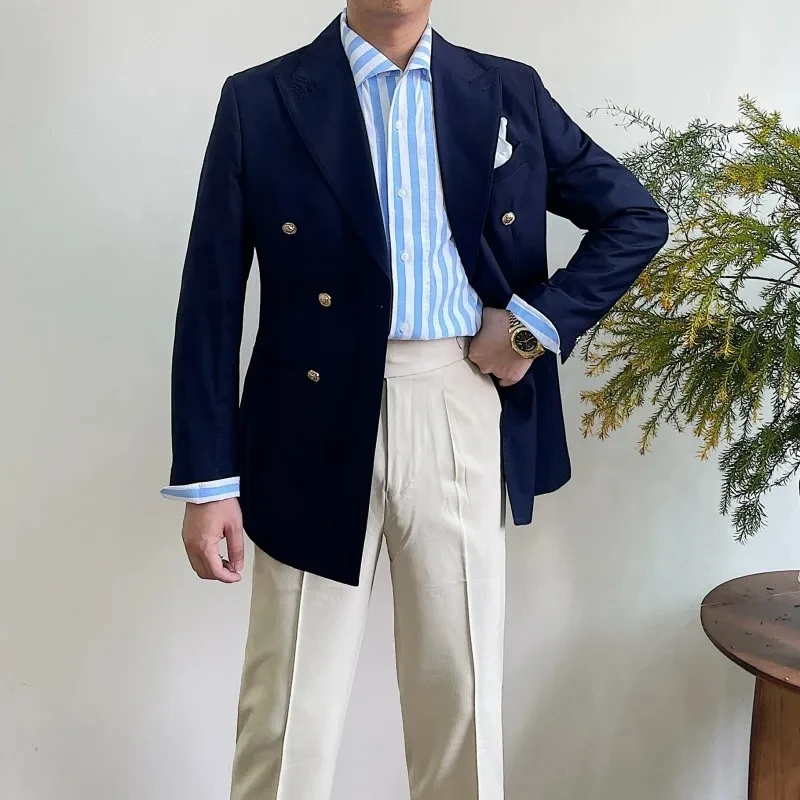 Suit For Mens Groom's Wedding 1 Pieces Slim Fit Blazer Wide Shawl Lapel Luxury Men Suit Custom Made Tuxedo Gold Button