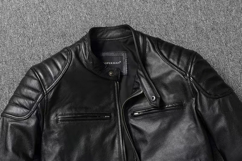 Vintage Black Brown Real Cowhide Genuine Leather Jacket Real Fur Men's Leather Jacket Men Leather Jacket Motorcycle Coat
