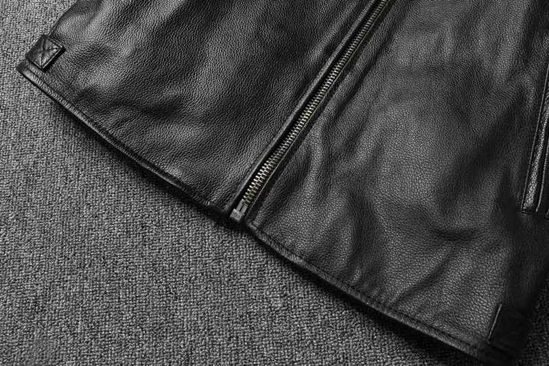 Vintage Black Brown Real Cowhide Genuine Leather Jacket Real Fur Men's Leather Jacket Men Leather Jacket Motorcycle Coat