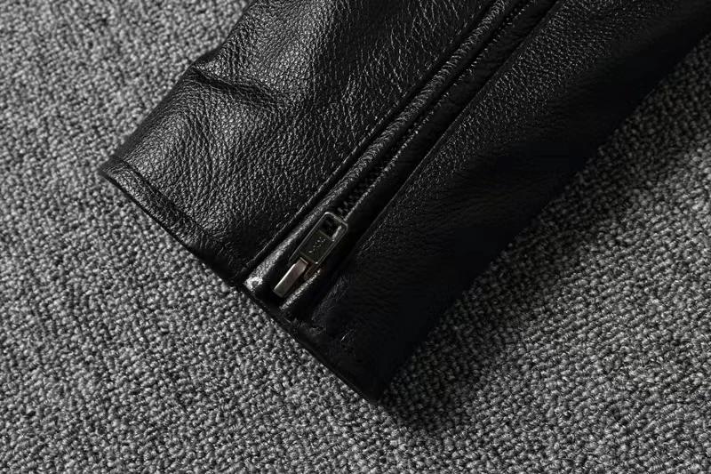Vintage Black Brown Real Cowhide Genuine Leather Jacket Real Fur Men's Leather Jacket Men Leather Jacket Motorcycle Coat
