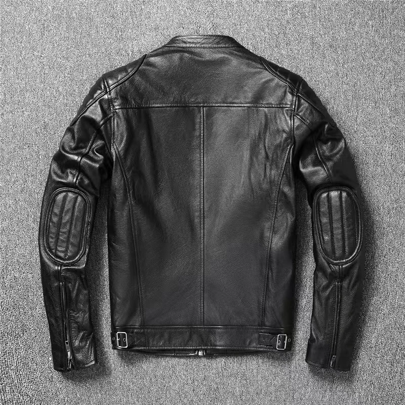 Vintage Black Brown Real Cowhide Genuine Leather Jacket Real Fur Men's Leather Jacket Men Leather Jacket Motorcycle Coat